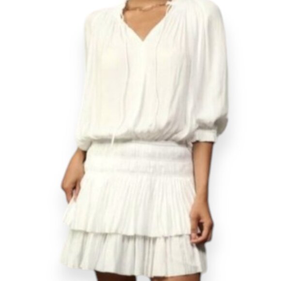 Anthropologie Current Air Aurelie Pleated drop waist white Mini Dress size small - Picture 6 of 14